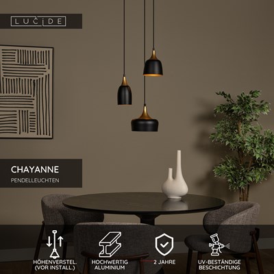 Lucide CHAYANNE - Pendelleuchten - Ø 30 cm - 3xE14 - Schwarz